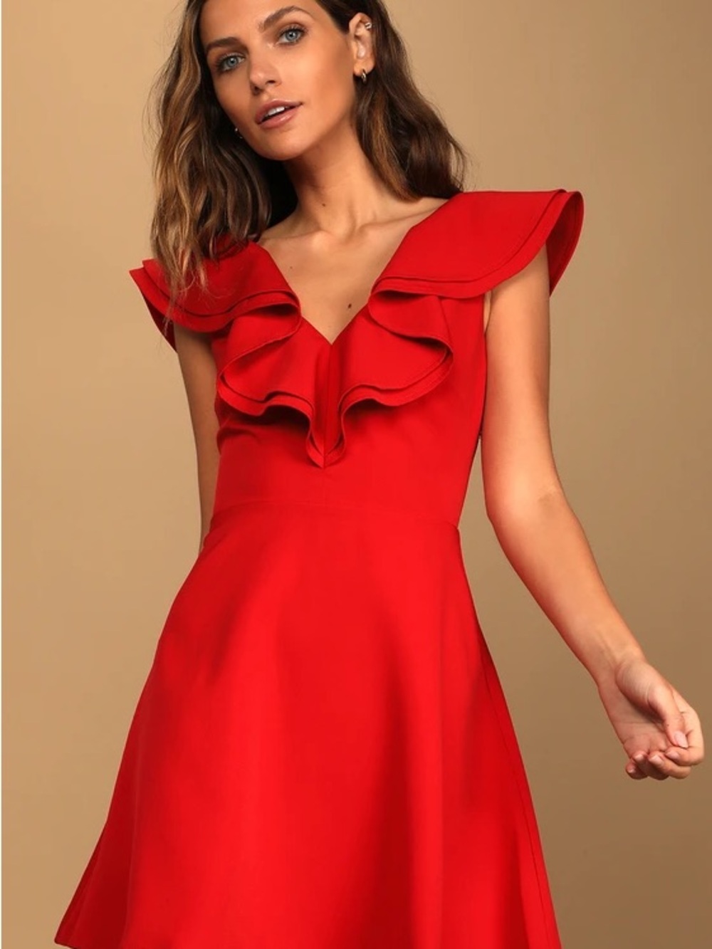 Lulu's Red Ruffle V-Neck Mini Dress